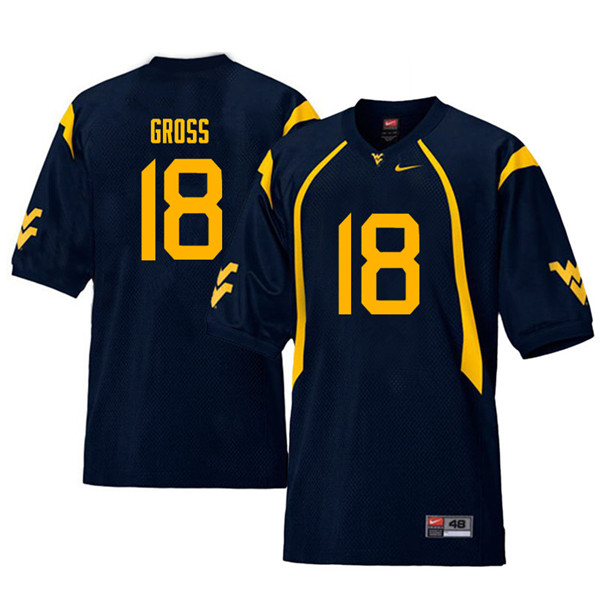NCAA Men's Jaelen Gross West Virginia Mountaineers Navy #18 Nike Stitched Football College Throwback Authentic Jersey ZB23X15YU